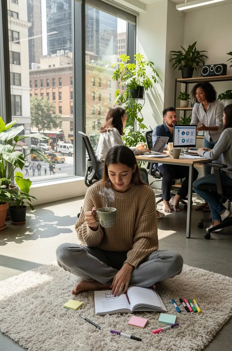 Rytinė arbatos ceremonija su užrašų knygele ir ramia aplinka.